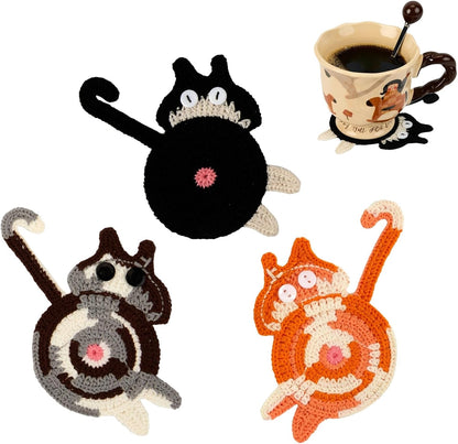Cat Gifts for Cat Lovers Fun Woven Creative Coasters Cute Coffee Coaster for Home Decor