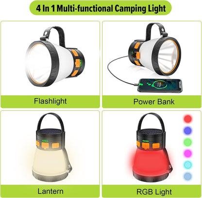 1500 Lumens Camping Lantern Rechargeable with Solar Panel Charging Waterproof 8 Light Modes