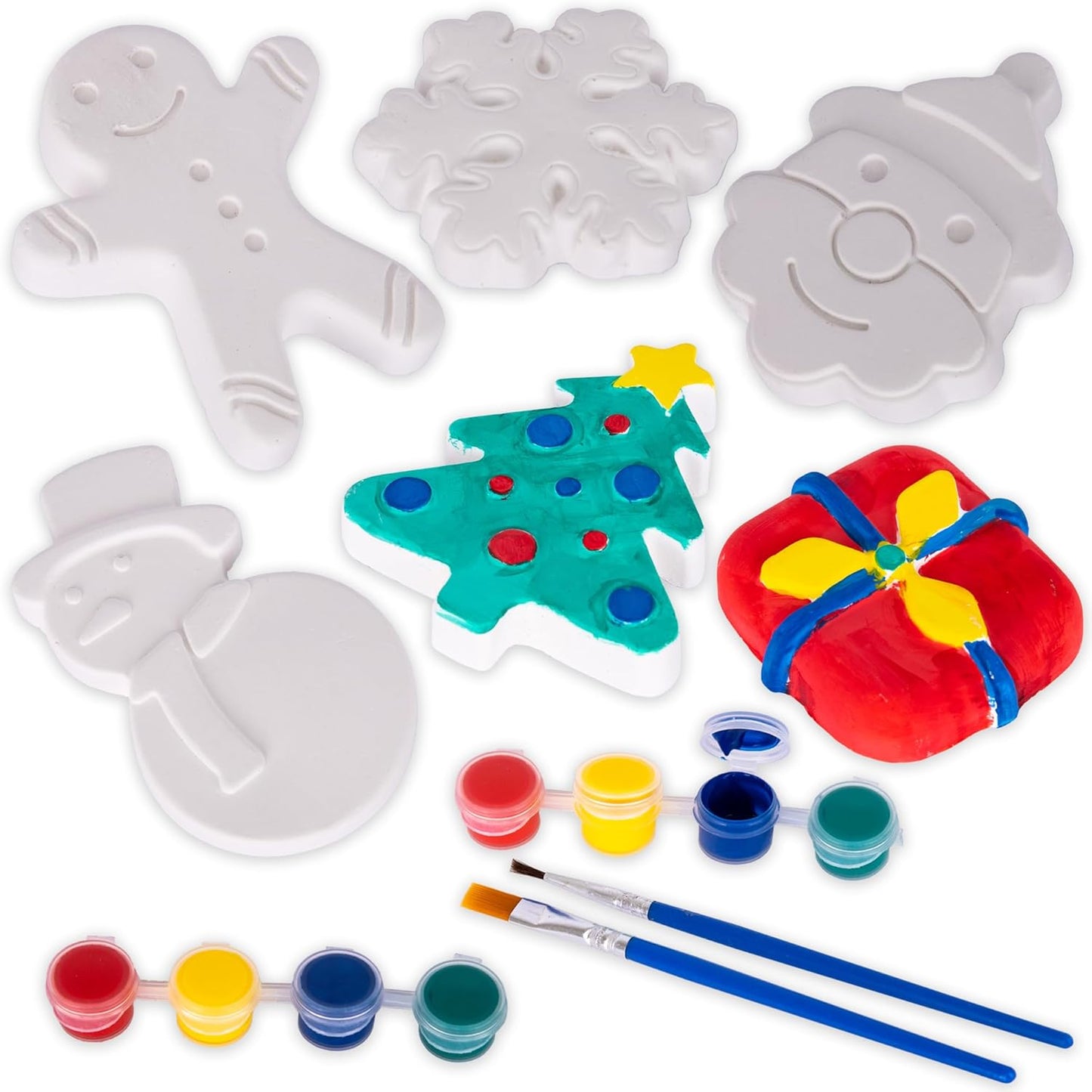Ceramic Painting Kit for Kids  6 Ceramic Figures, 2 Paint Sets, and 2 Brushes - Christmas Crafts for Kids