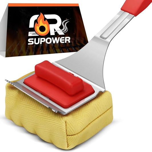 Grill Cleaning Brush Bristle Free for Outdoor Grill with 15" Extended Handle, 3X Thick Aramid Fabric