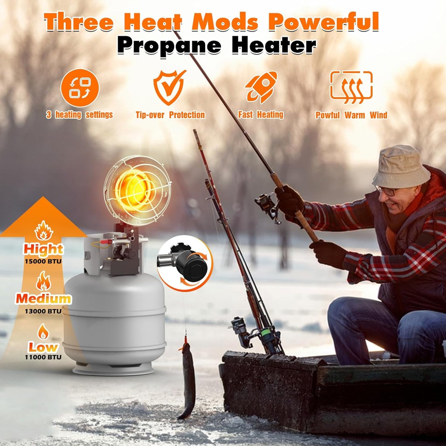 15000BTU Propane Heater Portable Propane Heater for Outdoor Use with 3 Adjustable Modes and Safety