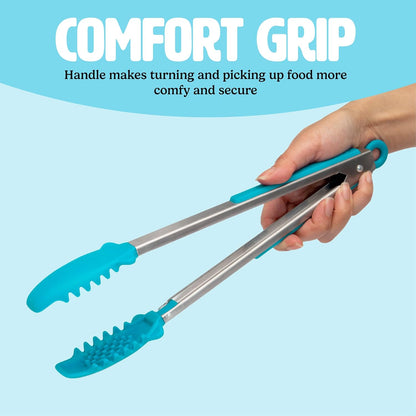 12-Inch Steel Reinforced Silicone Teeth Heat Resistant to 400°F Safe for Non-Stick Surfaces, Locking Design