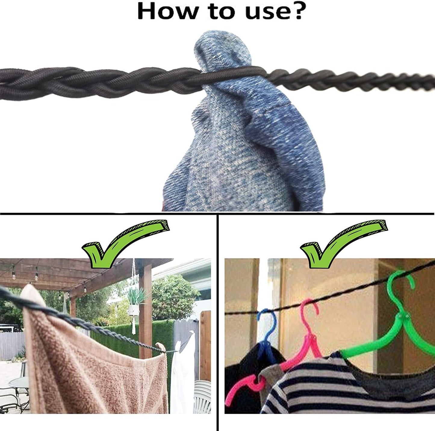 Clothes Drying Rope Portable Travel Clothesline for Indoor Outdoor Laundry Windproof Clothes Line