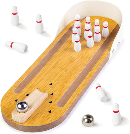 3 otters Mini Bowling Game Set for Kids & Adults Indoor Wooden Tabletop Bowling Game Board Games