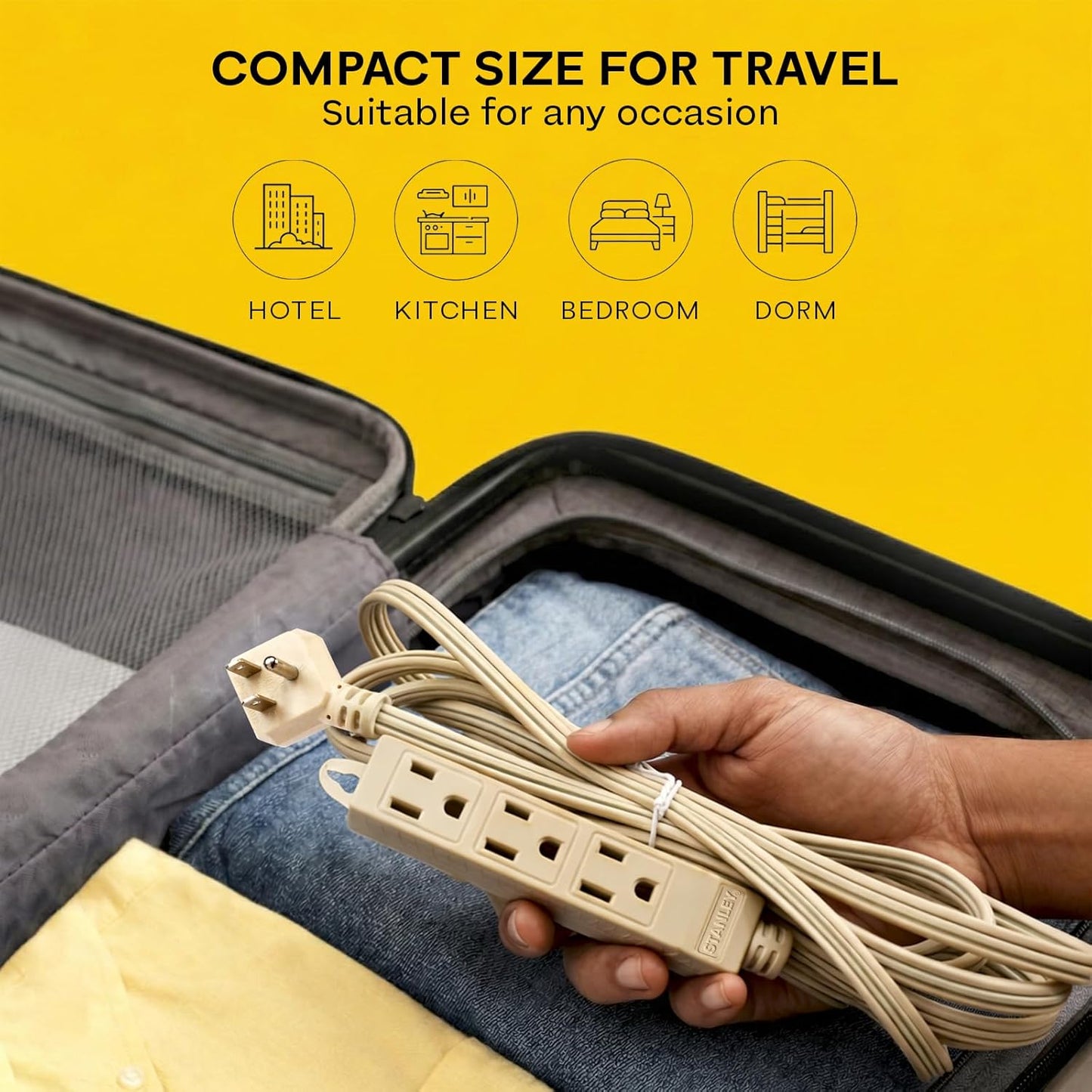 Indoor Appliance Extension Cord 9 Ft Flexible Power Cable 3 Grounded Outlets 16/3 AWG Cable