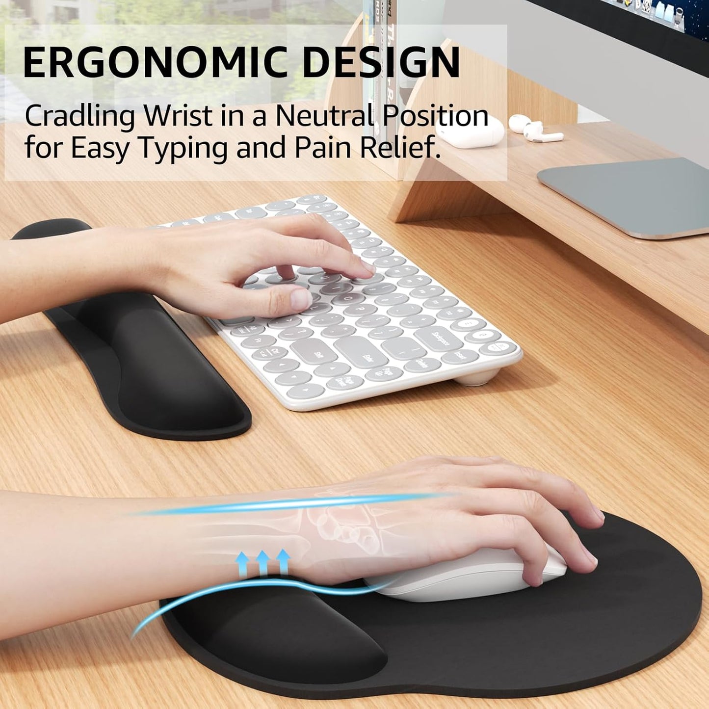 Ergonomic Keyboard Wrist Rest and Mouse Pad with Wrist Rest Set Memory Foam Wrist Support for Typing, Gaming, Office