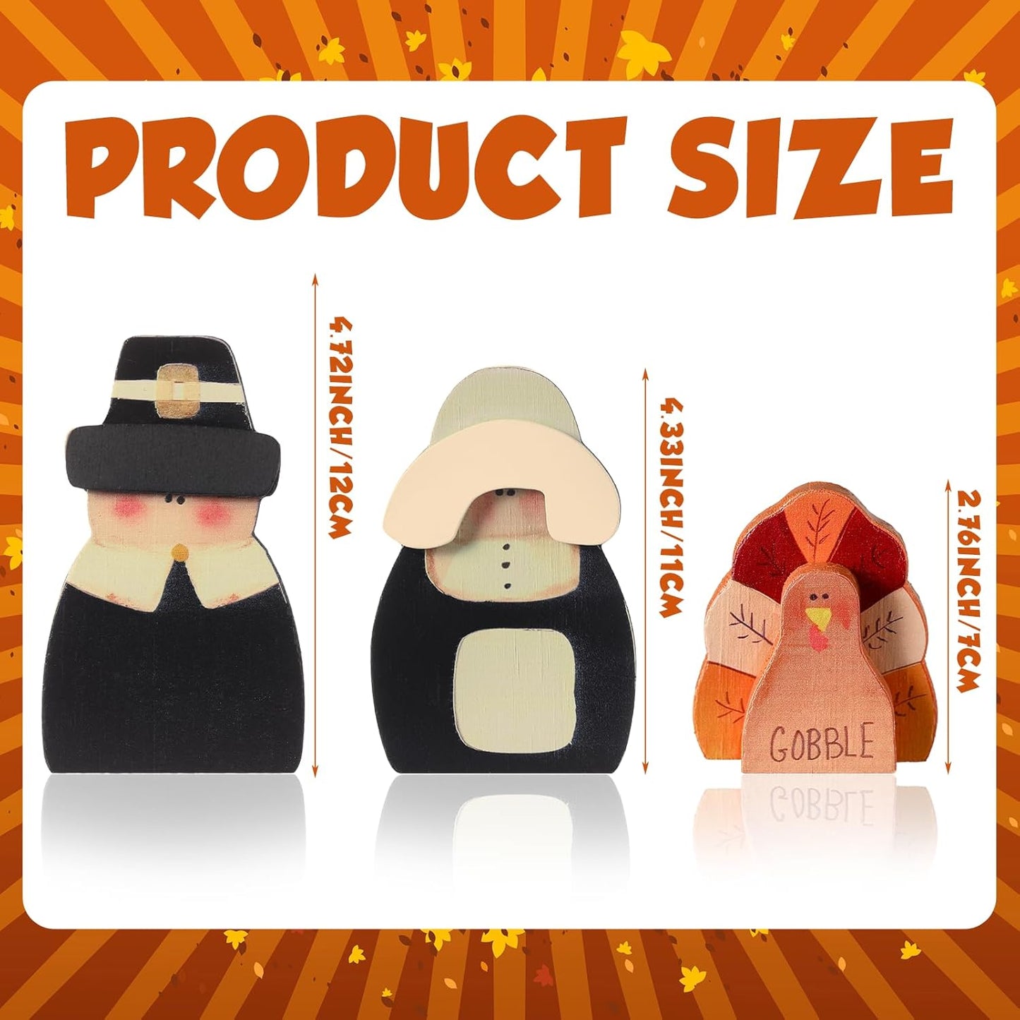 3 Pcs Fall Thanksgiving Decorations Fall Wooden Turkey Pilgrim Couple Table Sign Thanksgiving