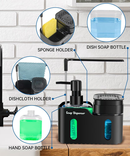Hand Soap and Dish Soap Dispenser Set for Kitchen Dual Soap Dispenser with Sponge Holder and Dishcloth