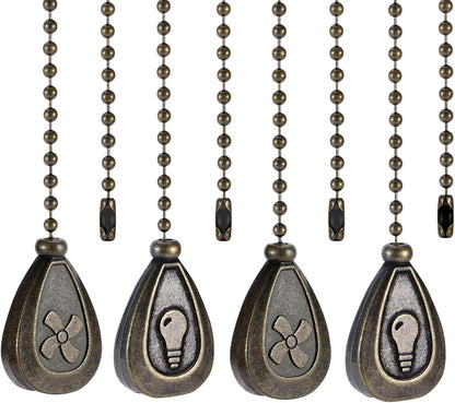 4 Pack Bronzed Ceiling Fan Pull Chain Extension 12 Inches Classic Drop Shaped Pendant Pull Chains for Ceiling Fans