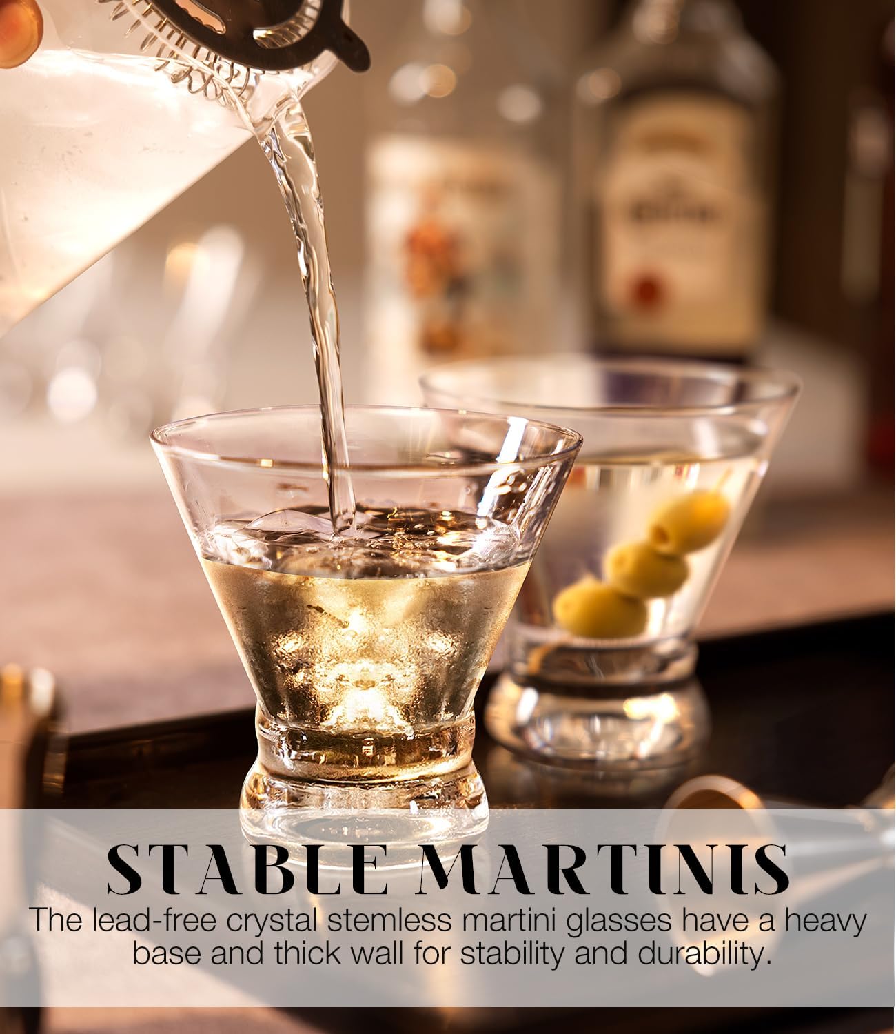 Glasses Set of 4 Stemless Martini Cocktail Glasses for Margarita Manhattan Cosmopolitan Home Bar, Evening Parties, Birthdays