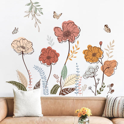 Flower Wall Stickers Wildflower Floral Grass Peel and Stick Wall Art Decals for Living Room Bedroom