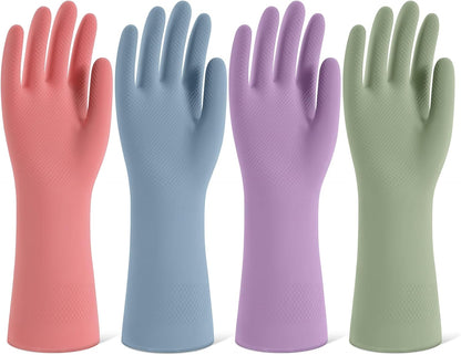 4 Pairs Reusable Kitchen Gloves for Washing Dishes and Household Cleaning Colorful Dish Gloves