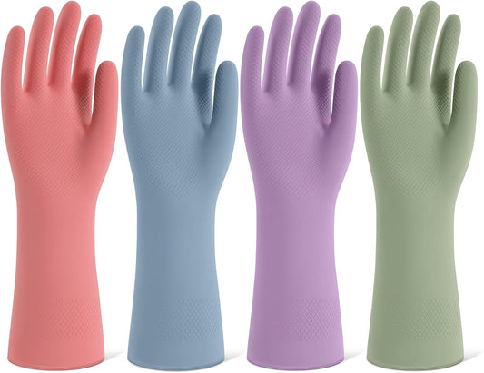 4 Pairs Reusable Kitchen Gloves for Washing Dishes and Household Cleaning Colorful Dish Gloves