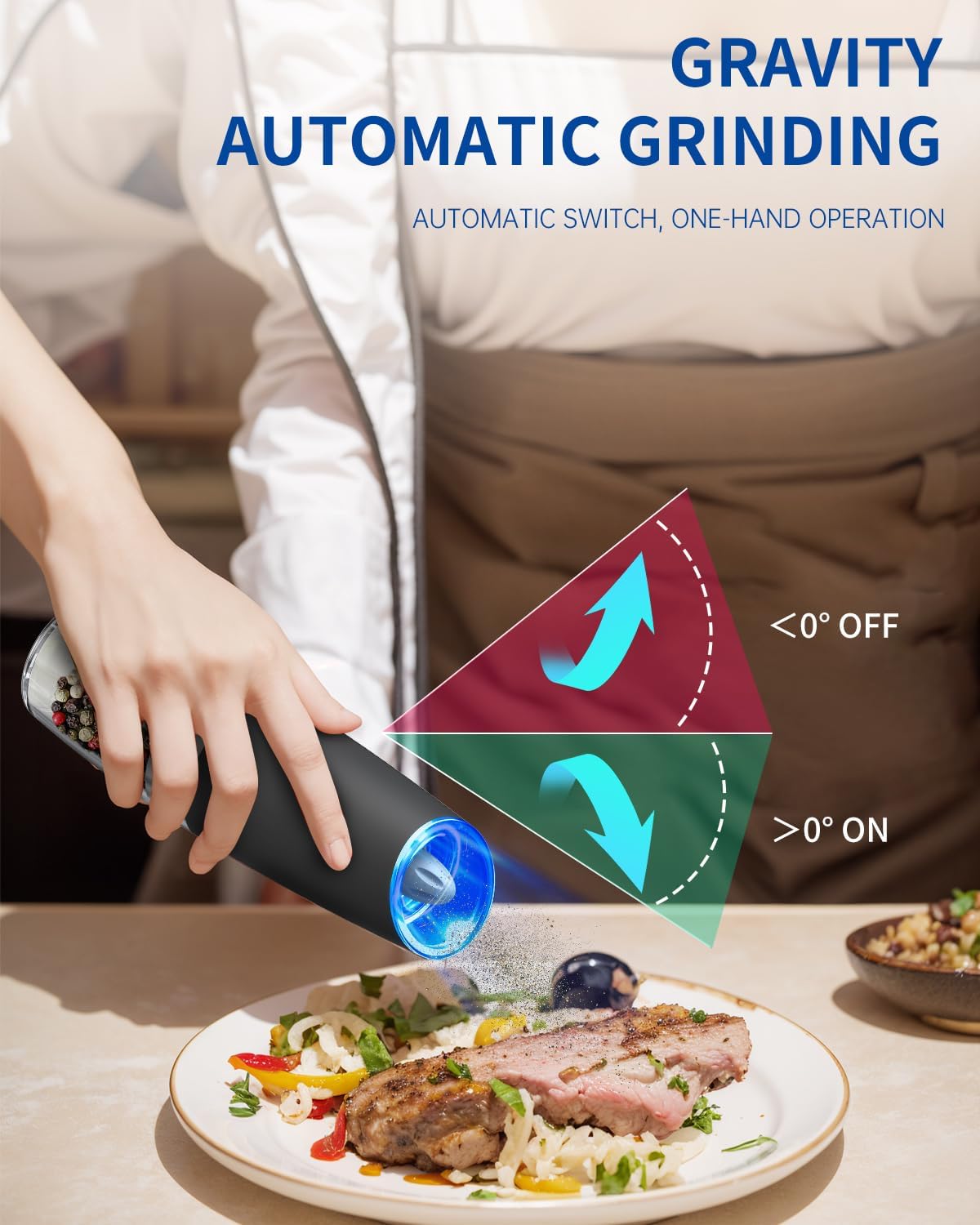 Electric Salt and Pepper Grinder Set Automatic Salt and Pepper Grinder Set with LED Light Battery Operated