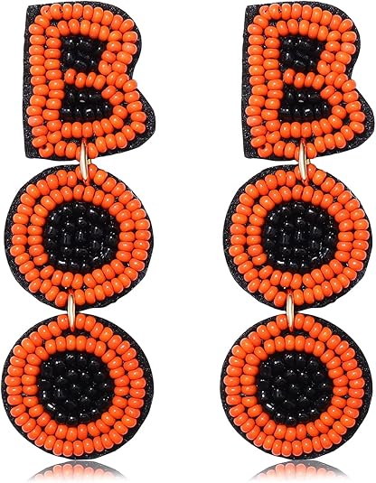 Halloween Beaded Boo Earrings for Women  Spooky Ghost Pumpkin Drop Dangle Jewelry - Handmade Gothic Costume