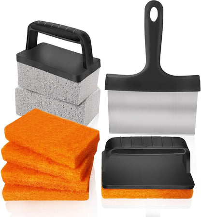 10 Pieces Griddle Cleaning Kit for Blackstone & More Professional Flat Top Grill Cleaning Kit with Heavy Duty Griddle Scraper