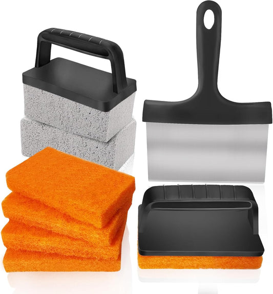 10 Pieces Griddle Cleaning Kit for Blackstone & More Professional Flat Top Grill Cleaning Kit with Heavy Duty Griddle Scraper