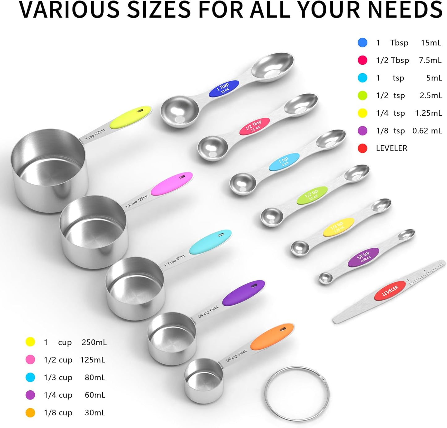 Measuring cups and magnetic measuring spoons set stainless steel measuring cups 6 double-sided