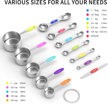 Measuring cups and magnetic measuring spoons set stainless steel measuring cups 6 double-sided