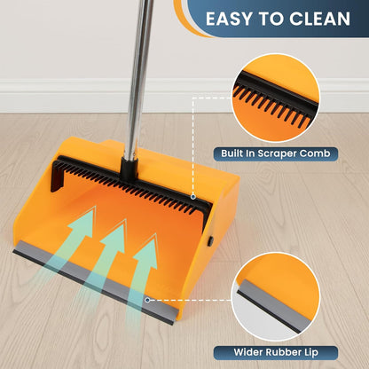 Large Commercial Dustpan with Comb Long Handle Upright Heavy Duty Dust Pan Outdoor Indoor