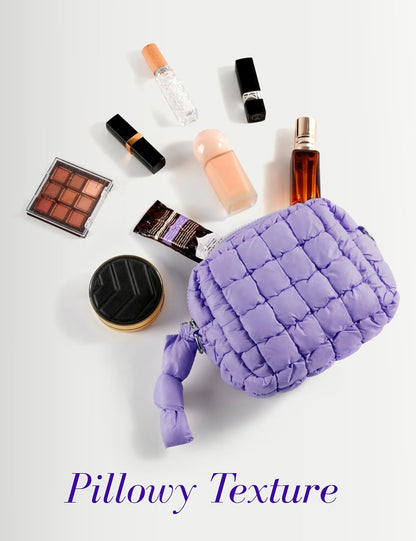 Quilted Makeup Bag Puffy Cosmetic Bag Quilt Travel Toiletry Bag for Women Cute Puffer Makeup Bag Organizer Soft Make up