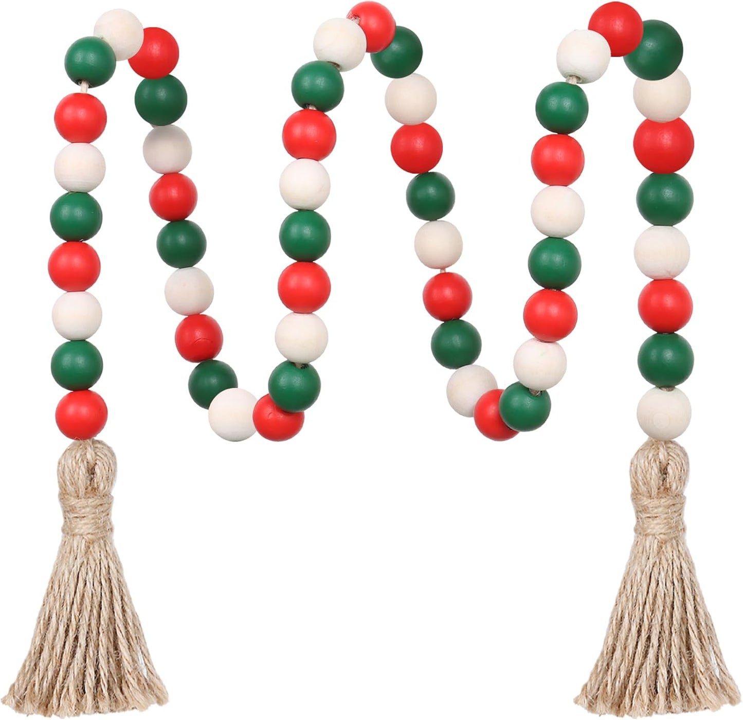 Wood Bead Garland 39in Farmhouse Beads with Tassels Tiered Tray Decor Wall Hanging Home Ornaments