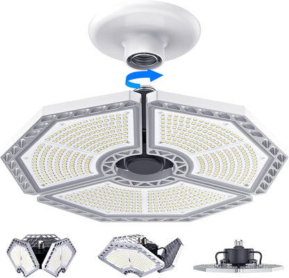 LED Garage Lights, 140W 18500 Lumens Garage Lighting 6000K Daylight with Deformable Three Panel Ceiling Light Fixture