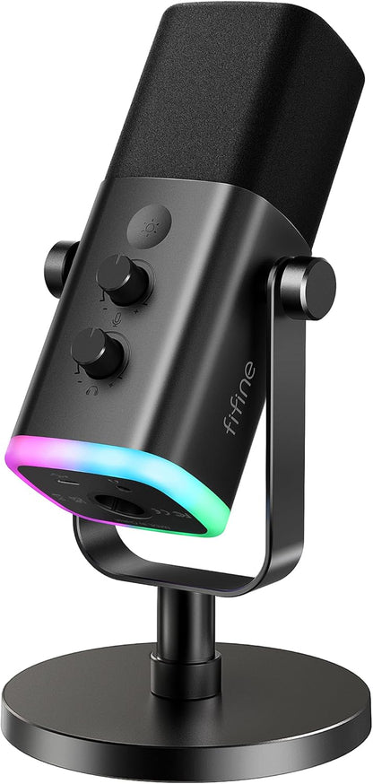 Dynamic Microphone for Podcast Recording PC Computer Gaming Streaming Mic with RGB Light Mute Button Headphones Jack