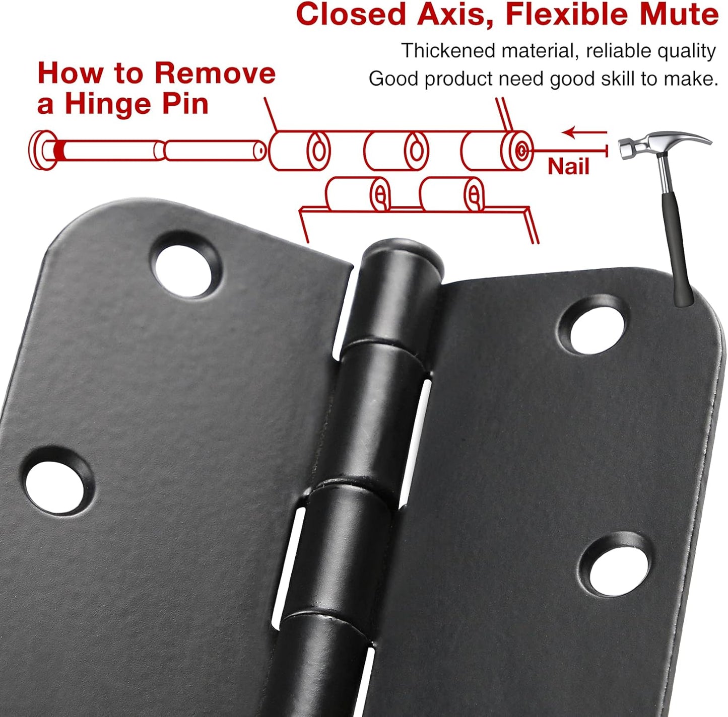 30 Pack Rounded Matte Black Door Hinges 3.5 Inch 5/8" Radius Interior 3 1/2" Flat Iron Bifold Residential