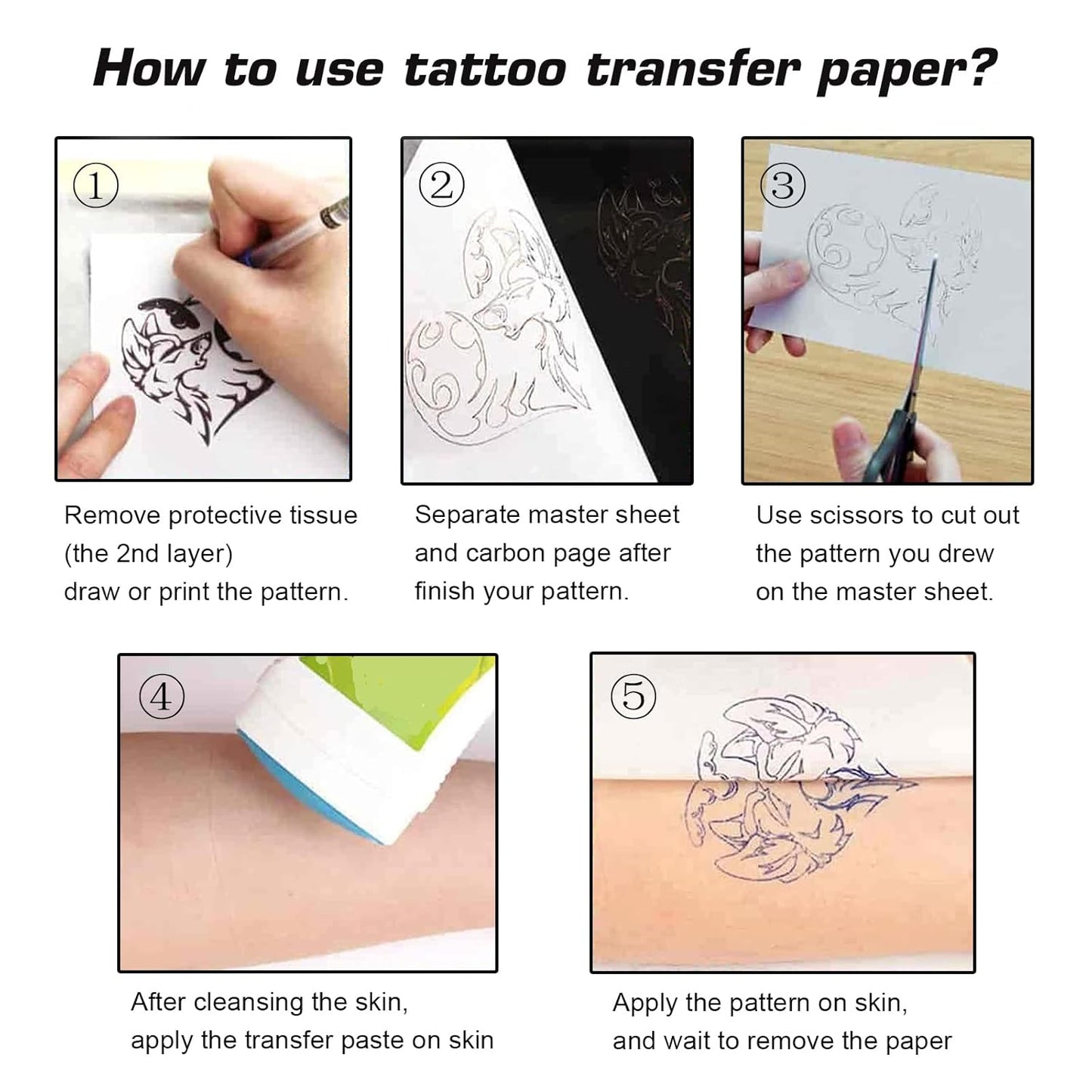20PCS Tattoo Practice Skin with Transfer Paper Kit Includes 5PCS Tattoo Practice Fake Skin and 15PCS Transfer Paper
