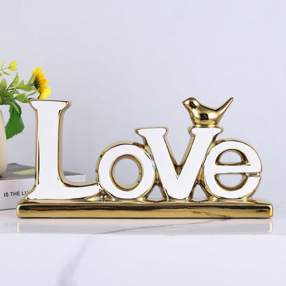White and Gold Love Signs for Home Decor Statue Modern Bird Sculpture Personalized Love Decor