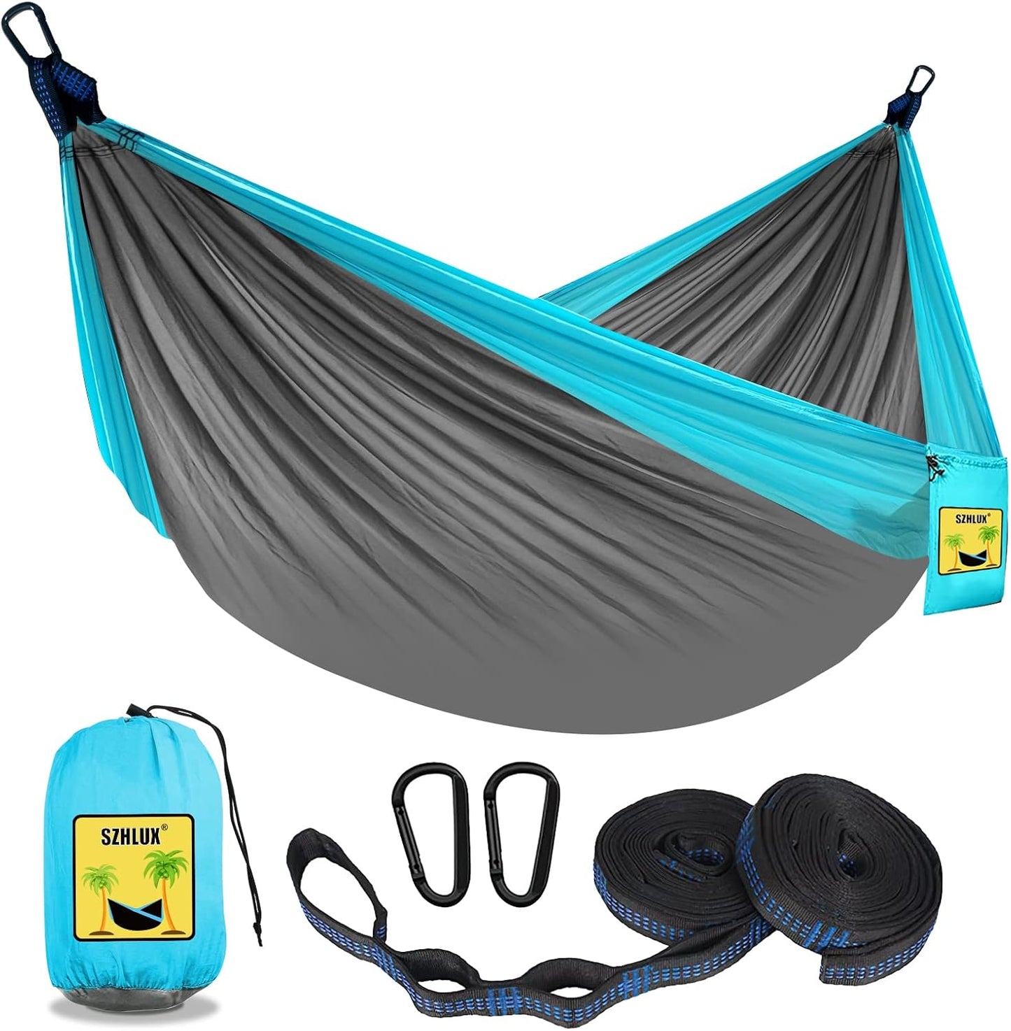 Hammock Double & Single Portable Hammocks with 2 Tree Straps and Attached Carry Bag Great for Outdoor Indoor