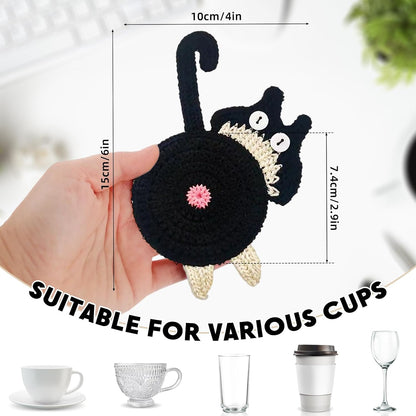 Coasters for Drinks Fun Cow Cat Crochet Coasters for Home Office Decor Cute Insulation