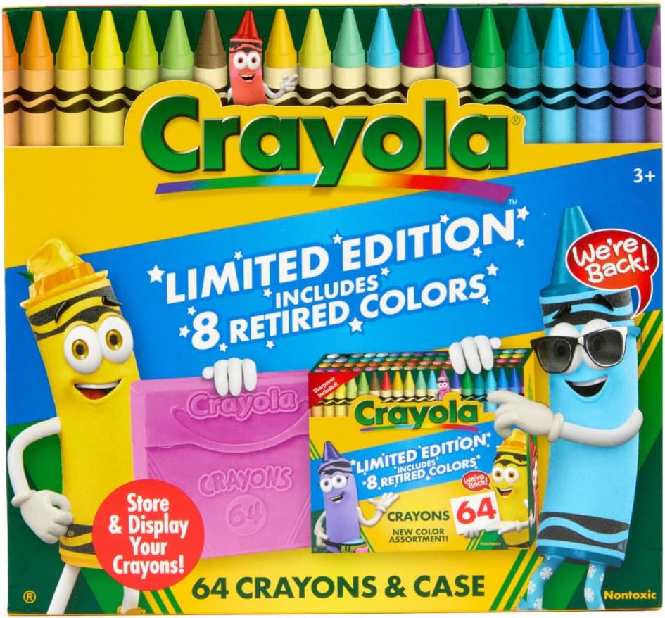 Crayon Box 64 Count With Limited Edition Colors & Plastic Case Arts & Crafts Coloring Supplies for Kids