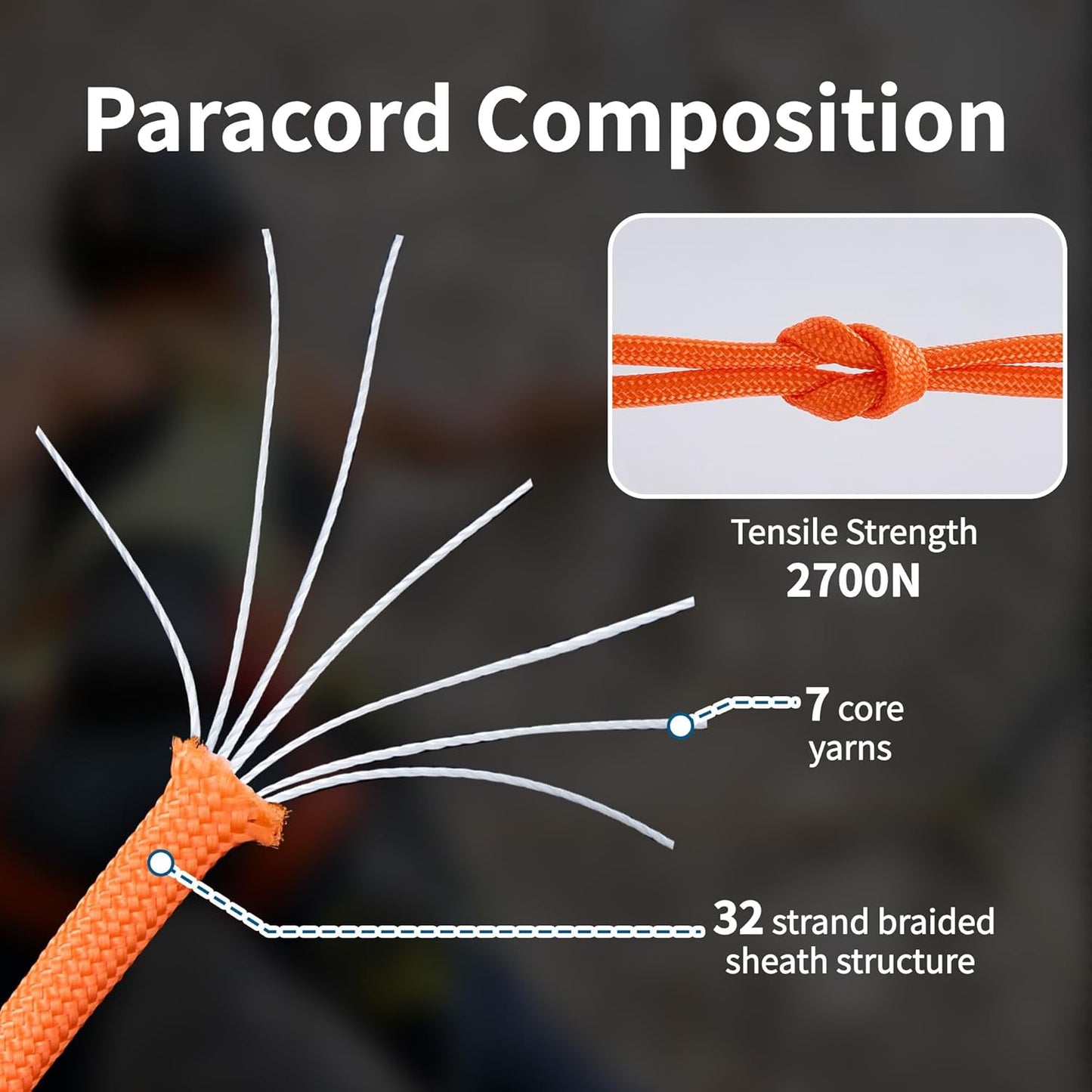 4mm 275 Polyester Survival Cord 7 Strand Core Orange Paracord for Camping Hiking DIY Bracelets Lanyards