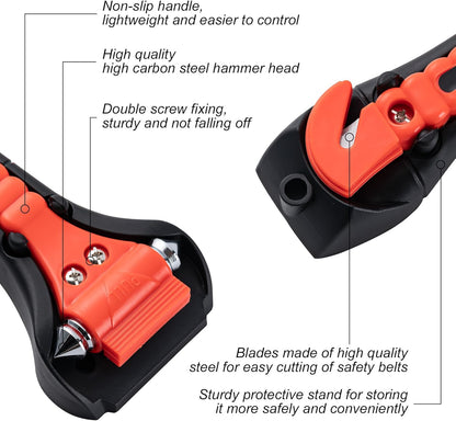 Set of 2 Auto Car Escape Tool Car Window Glass Hammer Breaker and Seat Belt Cutter Escape 2-in-1 Tool, for Family Rescue