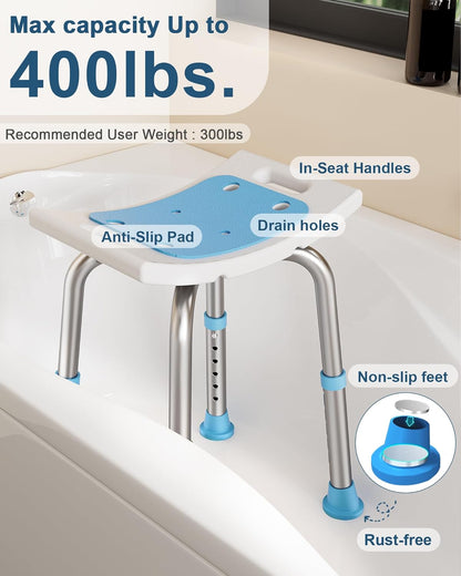 Shower Chair for Inside Shower 400 lbs Adjustable Shower Stool with Suction Feet Shower Seat
