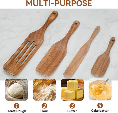 Spurtle Set Wooden Kitchen Utensils Set of 4 Wood Spoon for Sourdough Starter
