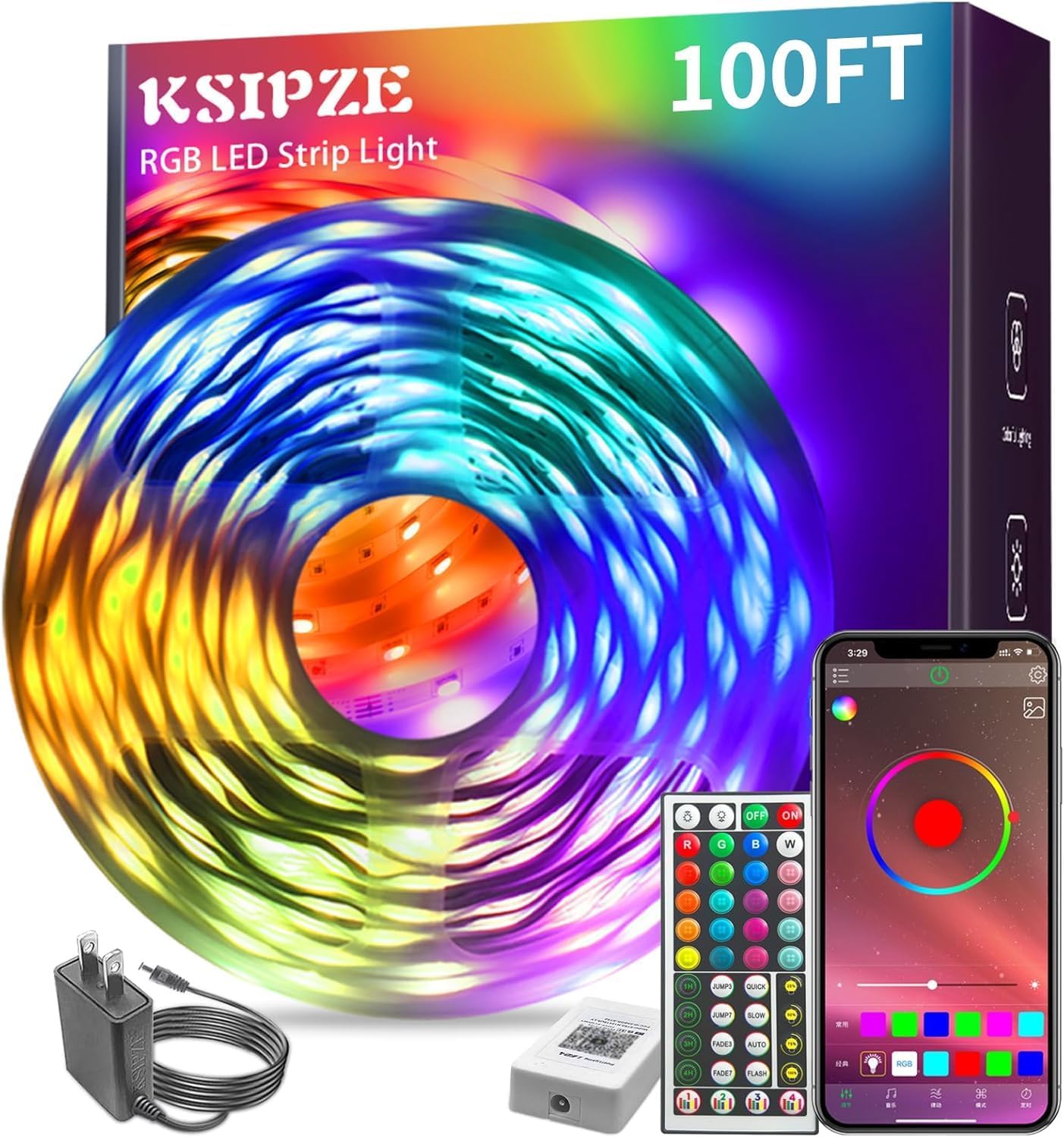 100ft Led Strip Lights RGB Music Sync Color Changing Led Lights with Smart App Control Remote