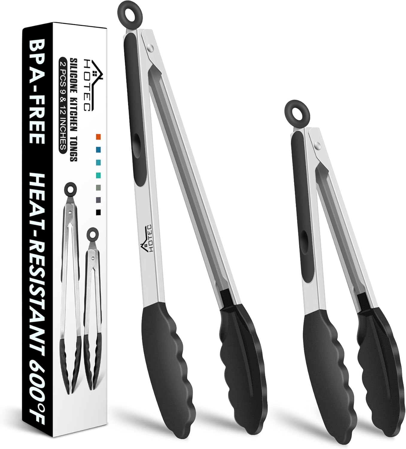 Premium Stainless Steel Locking Kitchen Tongs with Silicon Tips Set of 2-9" and 12"