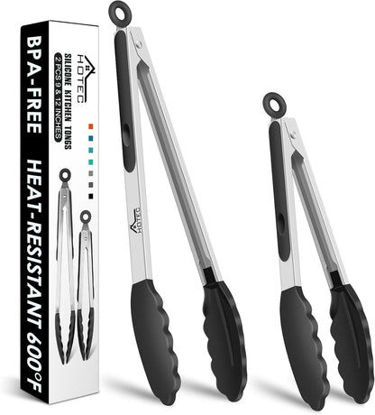 Premium Stainless Steel Locking Kitchen Tongs with Silicon Tips Set of 2-9" and 12"