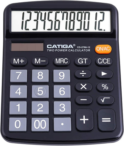 12 Digit Desk Calculator Desktop Calculators with Large LCD Display & Big Buttons Dual Power Solar & Battery Standard Basic 4 Function Calculator for School Office