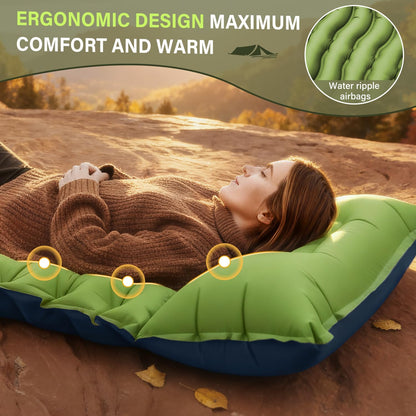 Ultralight Camping Mat with Pillow Built-in Foot Pump Inflatable Sleeping Pads Compact for Camping