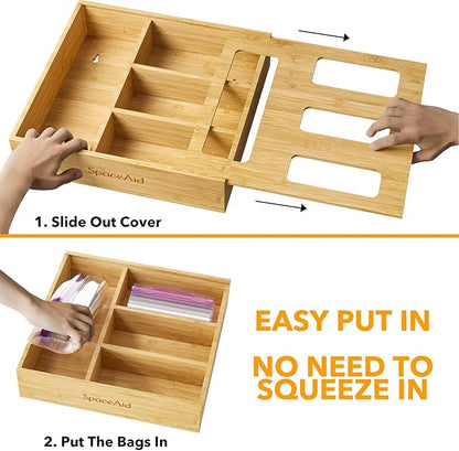 Storage Organizer for Kitchen Drawer Bamboo Organizer Compatible with Gallon Quart