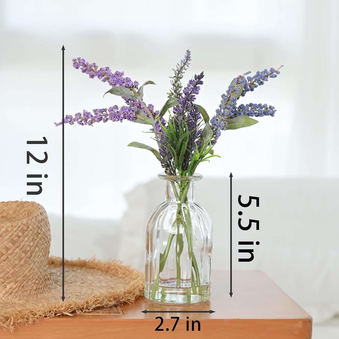 Artificial Lavender Plants in Glass Vase with Faux Water Faux Silk Flowers Fake Plant Decor for Home Office