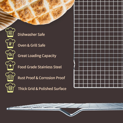 2 Pack 16x10 Inches Baking Rack Thick Wire Cookie Rack for Cooking, Roasting Grilling