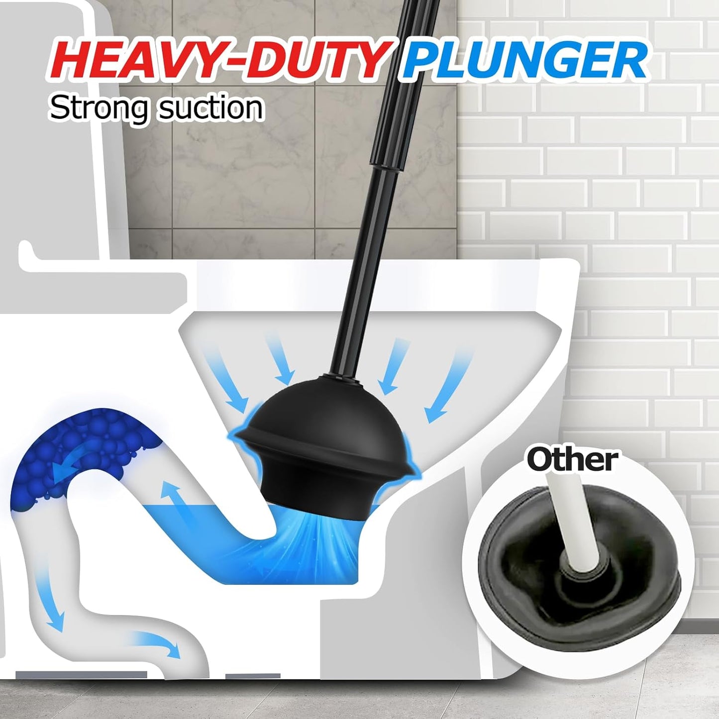 2 in 1 Toilet Plunger and Brush Set Extended Handle Plunger Toilet Bowl Brush Plunger Set Bathroom Cleaning Tools