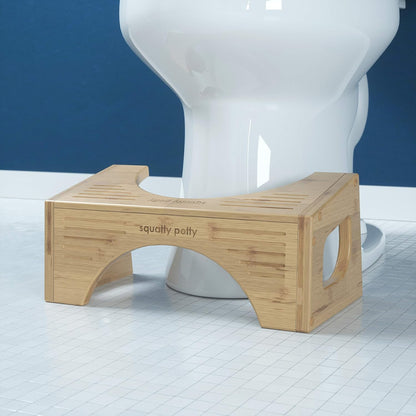 Potty The Original Toilet Stool Bamboo Flip 7" and 9" Adjustable Heights Brown - Improve Bathroom
