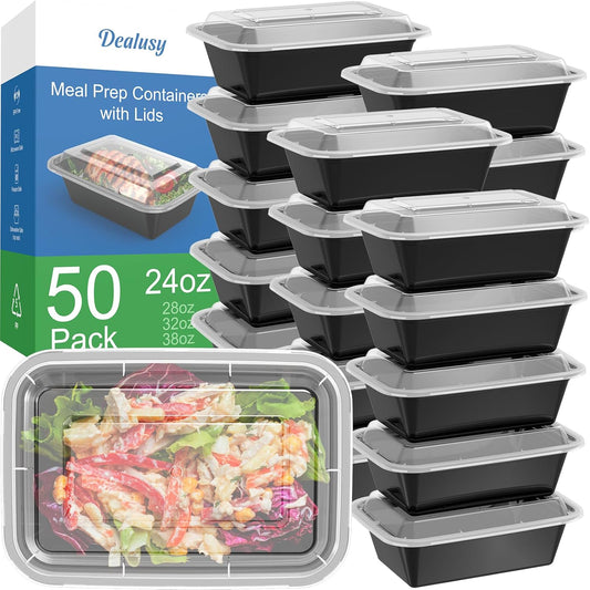 50 Pack 24 oz Meal Prep Containers Reusable with Lids Sturdy Leakproof & Food Safe Microwave Freezer Dishwasher Safe Prep Containers