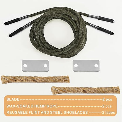 Survival Shoelaces with Magnesium Fire Starter Emergency Fire Making Laces for Hiking